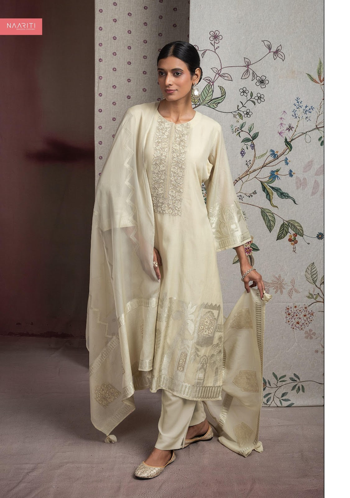 Aveev Naariti Mul Chanderi Pant Style Suits Supplier Gujarat