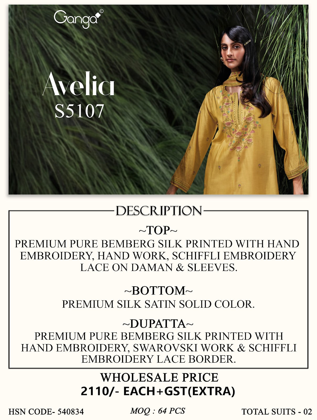 Avelia S5107 Ganga Bemberg Silk Pant Style Suits Wholesaler Gujarat