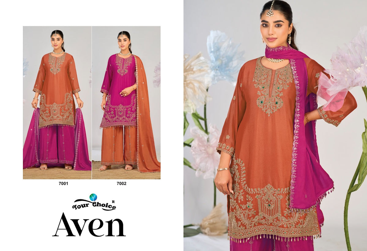 Aven Your Choice Chinon Pakistani Readymade Suits Supplier