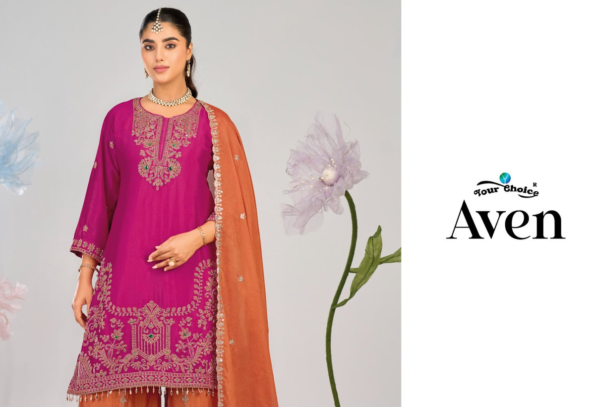 Aven Your Choice Chinon Pakistani Readymade Suits Supplier