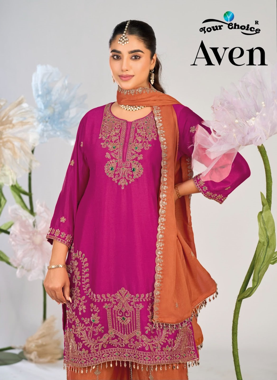 Aven Your Choice Chinon Pakistani Readymade Suits Supplier