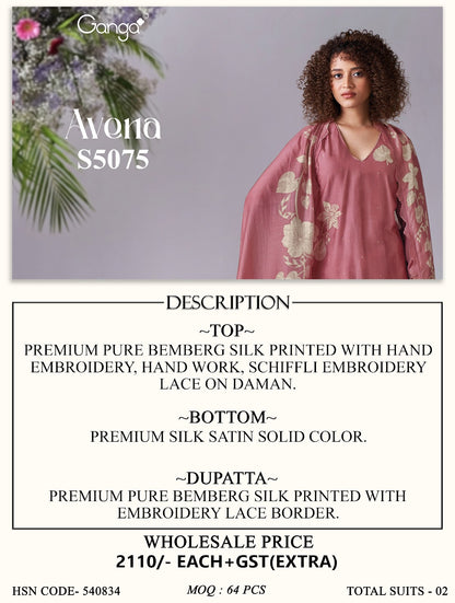 Avena S5075 Ganga Bemberg Silk Plazzo Style Suits Supplier Gujarat