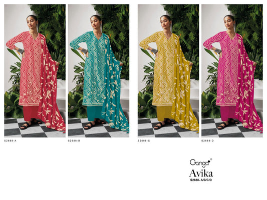 Avika-2688 Ganga Premium Cotton Plazzo Style Suits Manufacturer Ahmedabad