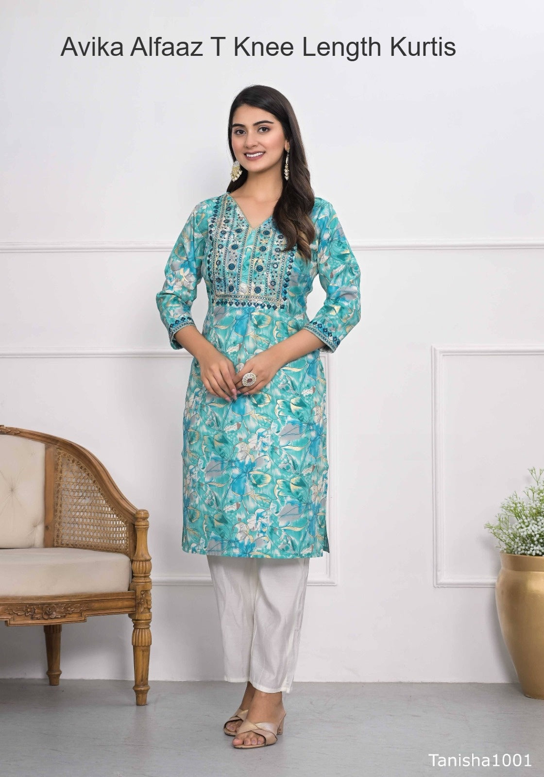 Avika Alfaaz T Chanderi Knee Length Kurtis Wholesaler Gujarat