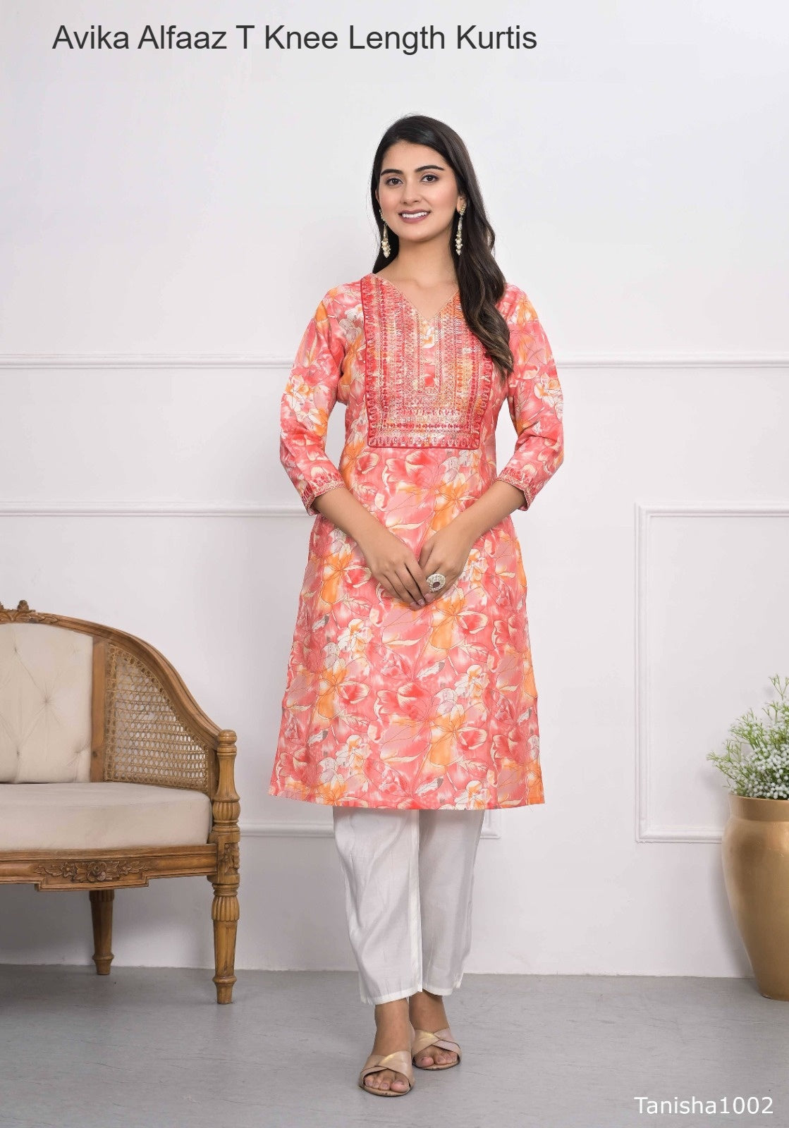 Avika Alfaaz T Chanderi Knee Length Kurtis Wholesaler Gujarat