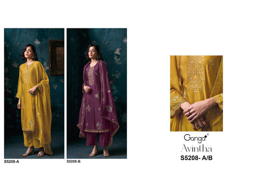 Avintha S5208 Ganga Bemberg Silk Pant Style Suits Wholesaler India