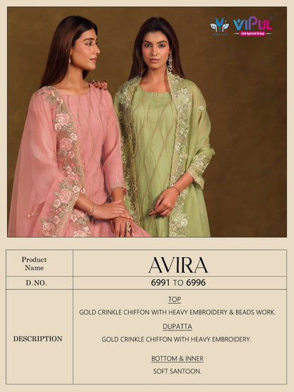Avira Vipul Chiffon Pant Style Suits Manufacturer India