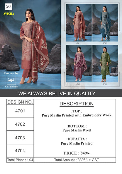 Avisha Vp Brand Muslin Pant Style Suits Supplier