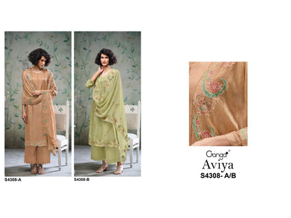 Aviya S4308 Ganga Bemberg Plazzo Style Suits Manufacturer India