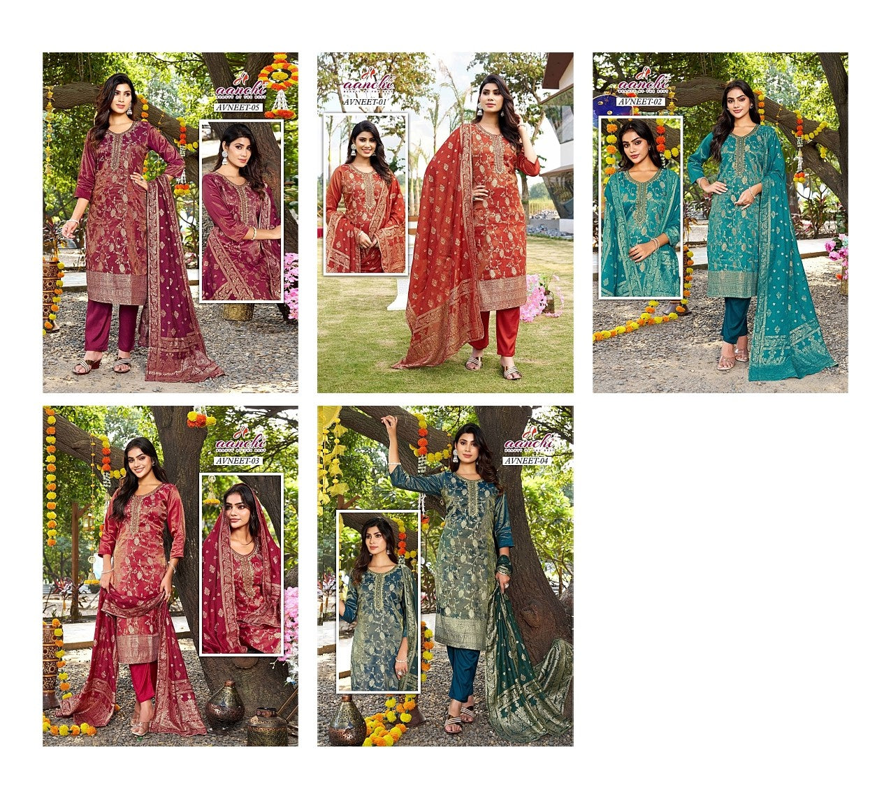 Avneet 01 To 05 Aanchi Jacquard Readymade Pant Style Suits Manufacturer