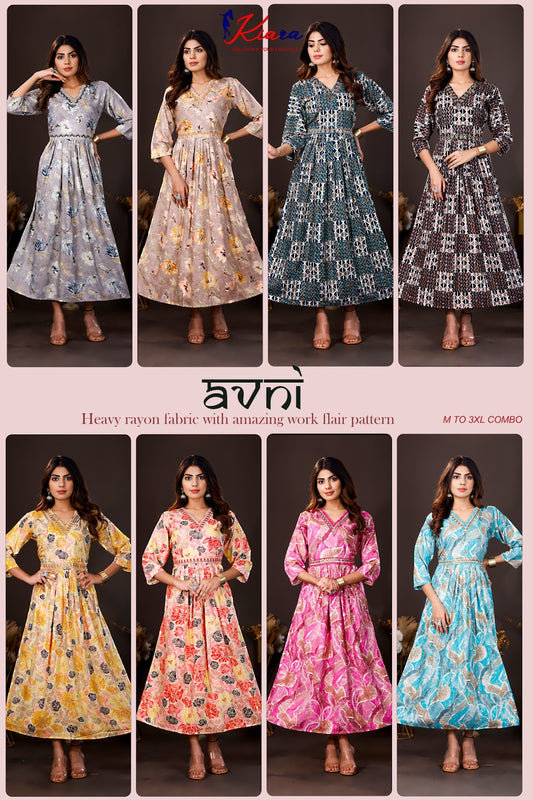 Avni Kiara Heavy Rayon Anarkali Kurtis Manufacturer Ahmedabad