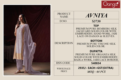 Avniya 3730 Ganga Premium Bemberg Pant Style Suits Manufacturer India