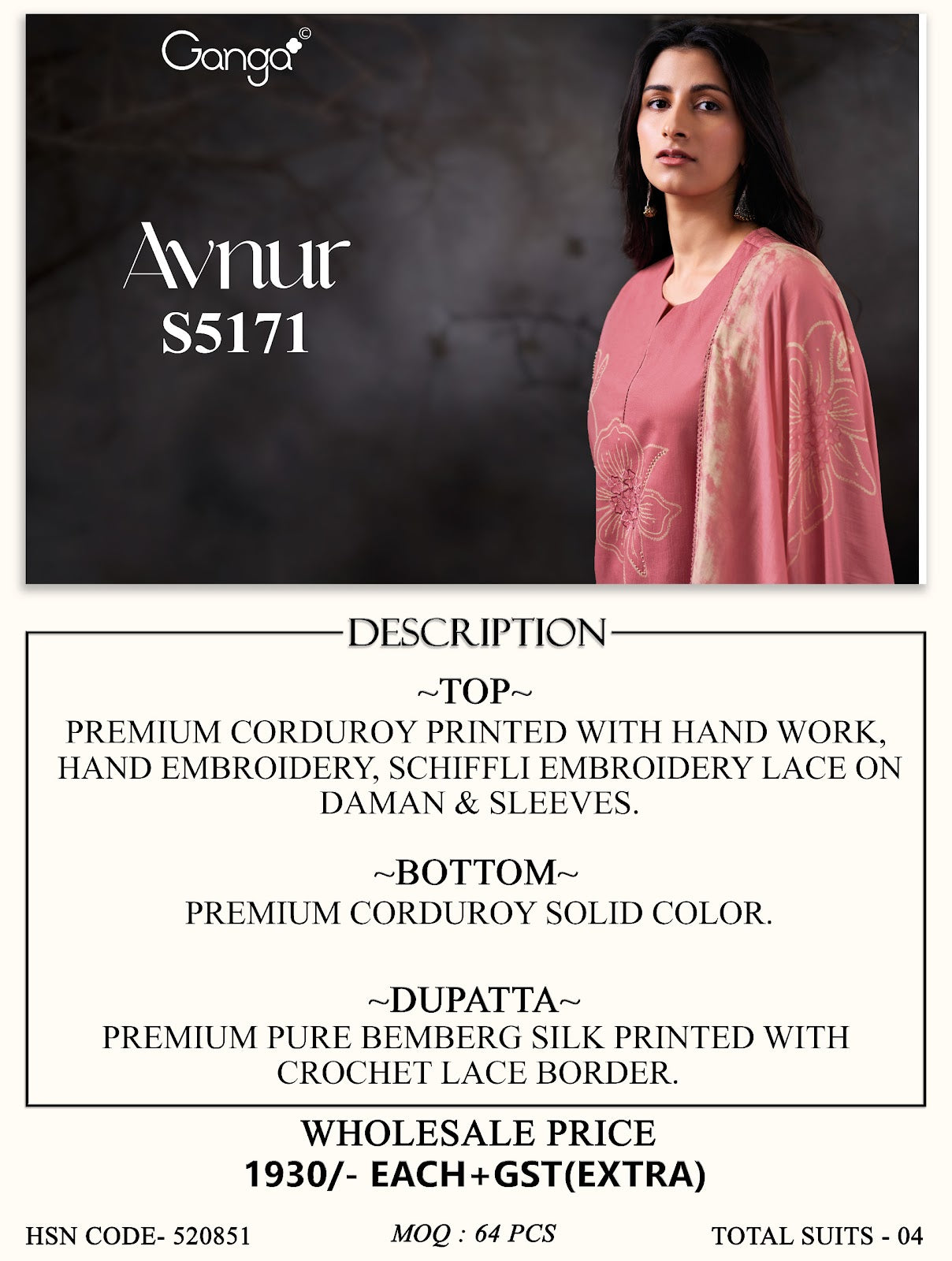 Avnur S5171 Ganga Corduroy Pant Style Suits Manufacturer Gujarat