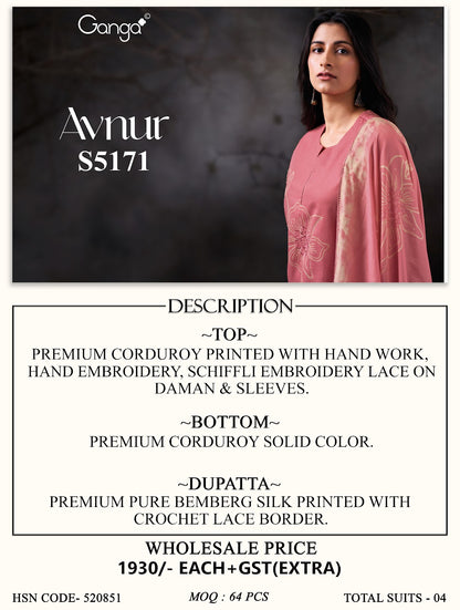 Avnur S5171 Ganga Corduroy Pant Style Suits Manufacturer Gujarat
