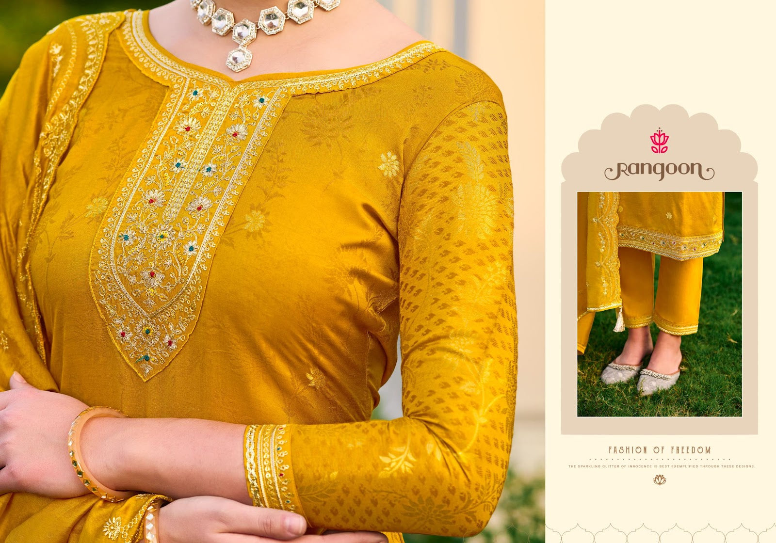 Awaari Rangoon Muslin Jacquard Readymade Pant Style Suits Supplier Gujarat