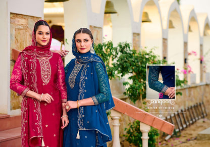 Awaari Rangoon Muslin Jacquard Readymade Pant Style Suits Supplier Gujarat