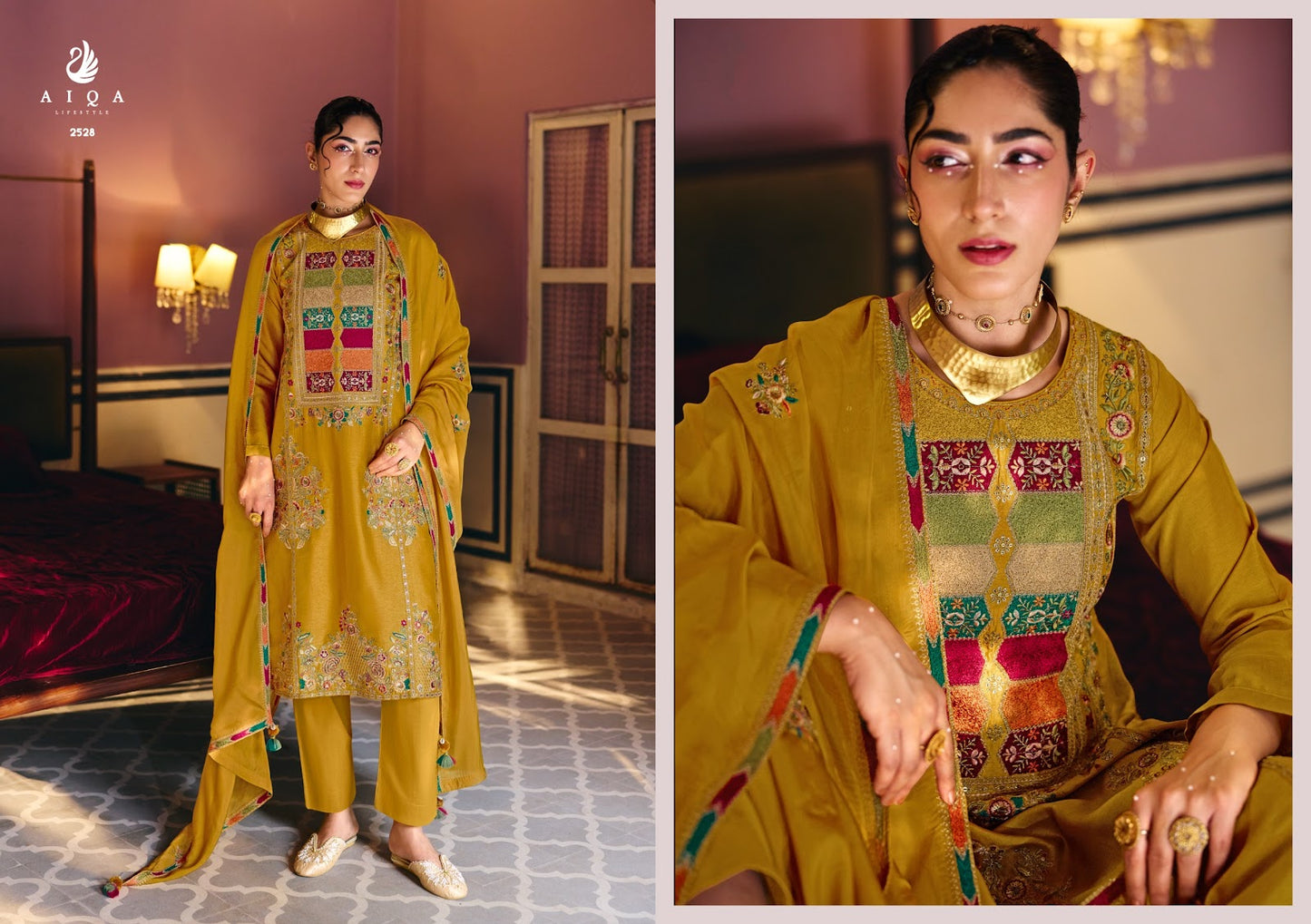 Awe Maria Aiqa Russian Silk Pakistani Salwar Suits Wholesaler