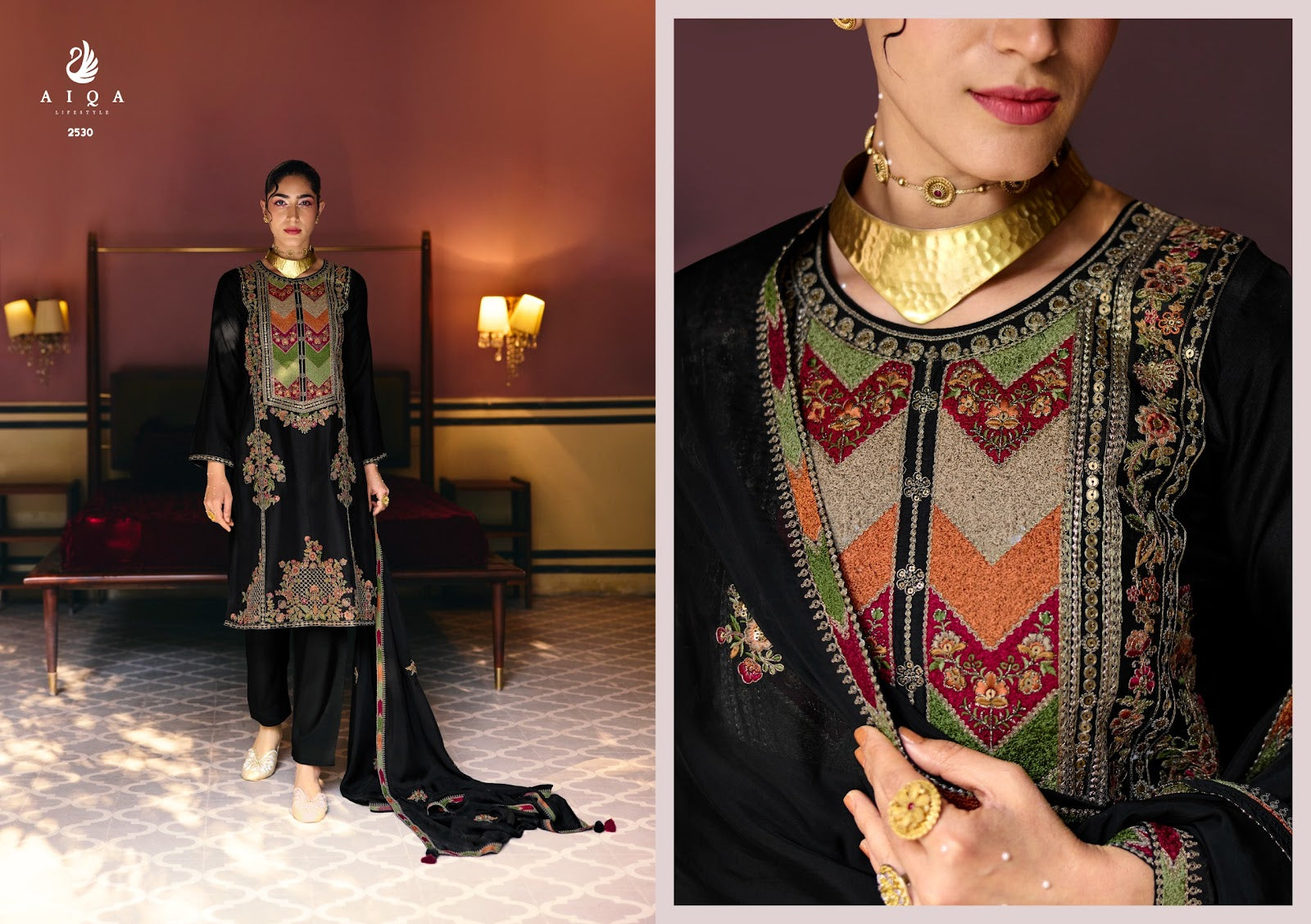 Awe Maria Aiqa Russian Silk Pakistani Salwar Suits Wholesaler