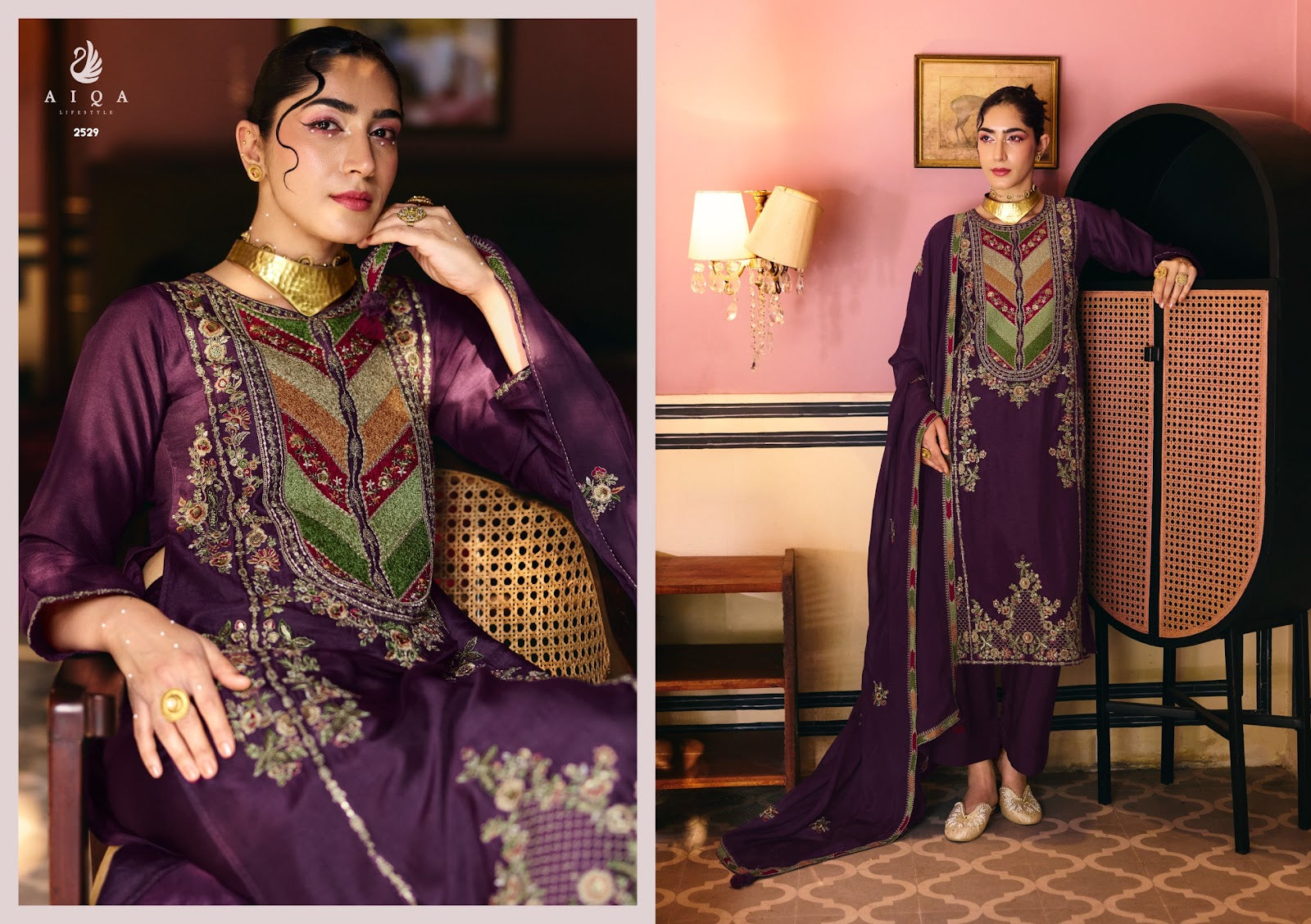 Awe Maria Aiqa Russian Silk Pakistani Salwar Suits Wholesaler