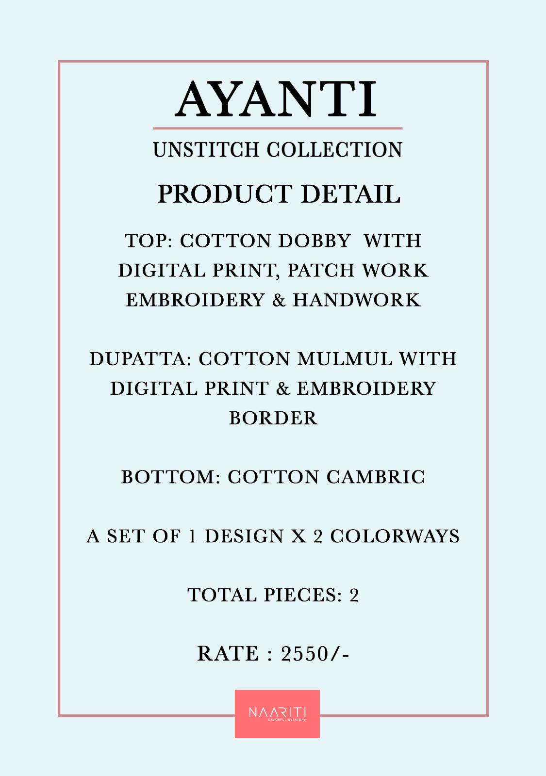 Ayanti Naariti Cotton Pant Style Suits Wholesaler