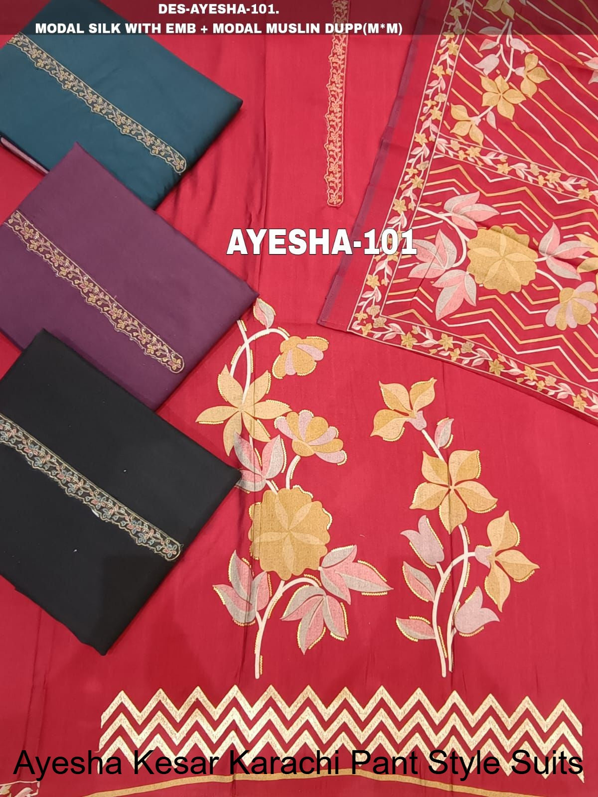 Ayesha Kesar Karachi Modal Silk Pant Style Suits Supplier Gujarat