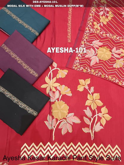 Ayesha Kesar Karachi Modal Silk Pant Style Suits Supplier Gujarat
