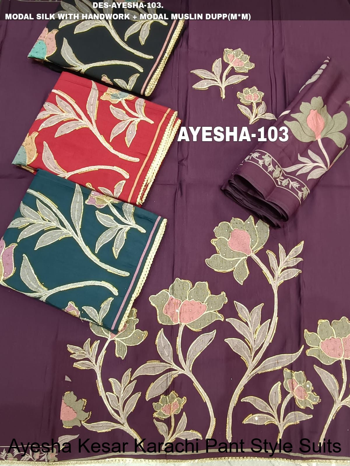 Ayesha Kesar Karachi Modal Silk Pant Style Suits Supplier Gujarat