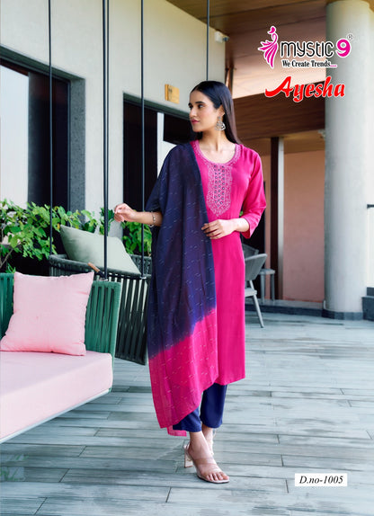 Ayesha Vol 1 Mystic 9 Rayon Dobby Readymade Pant Style Suits Wholesaler India
