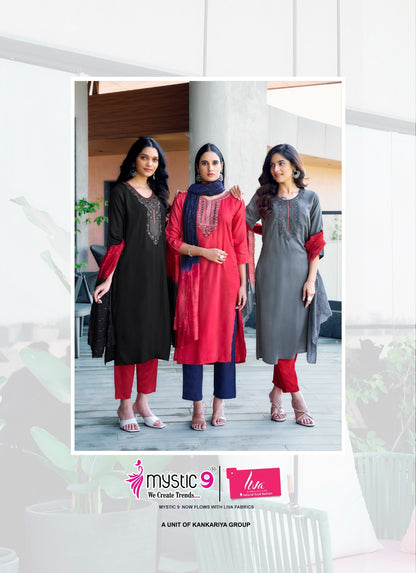 Ayesha Vol 1 Mystic 9 Rayon Dobby Readymade Pant Style Suits Wholesaler India