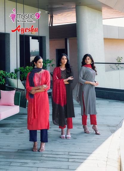 Ayesha Vol 1 Mystic 9 Rayon Dobby Readymade Pant Style Suits Wholesaler India