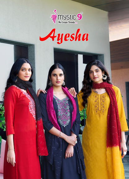 Ayesha Vol 1 Mystic 9 Rayon Dobby Readymade Pant Style Suits Wholesaler India