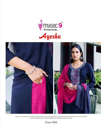 Ayesha Vol 1 Mystic 9 Rayon Dobby Readymade Pant Style Suits Wholesaler India