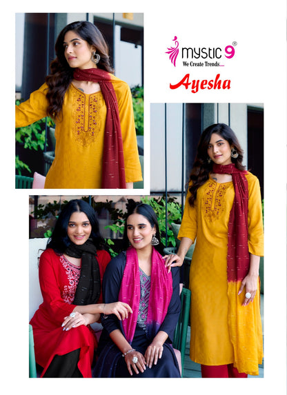 Ayesha Vol 1 Mystic 9 Rayon Dobby Readymade Pant Style Suits Wholesaler India