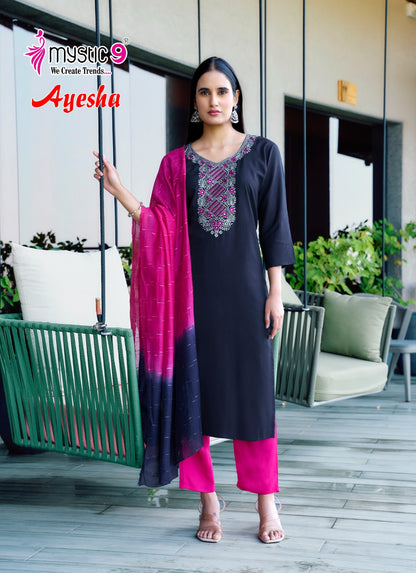 Ayesha Vol 1 Mystic 9 Rayon Dobby Readymade Pant Style Suits Wholesaler India