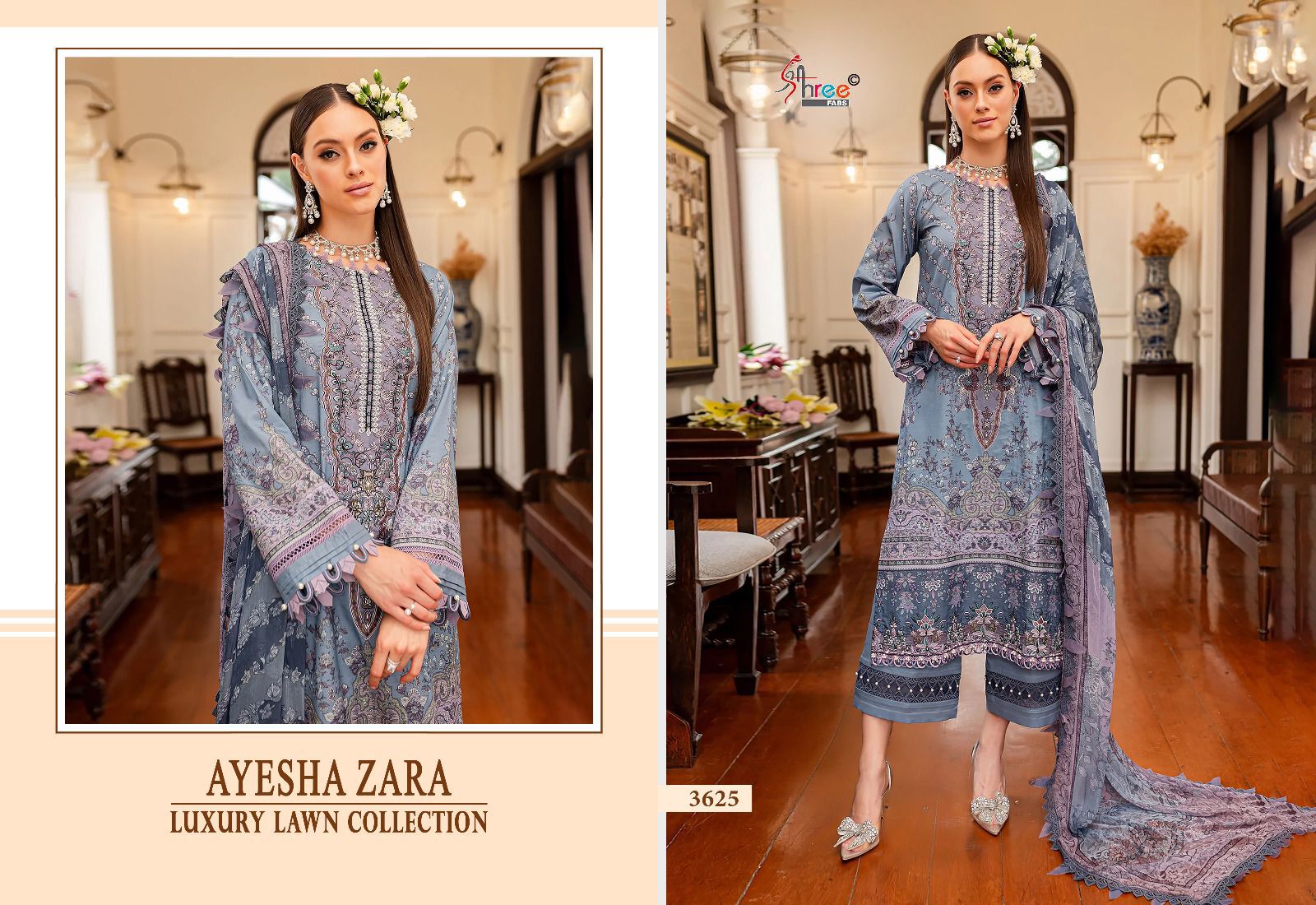 Ayesha Zara Luxury Lawn Collection Shree Fabs Pure Cotton Pakistani Patch Work Suits Exporter India