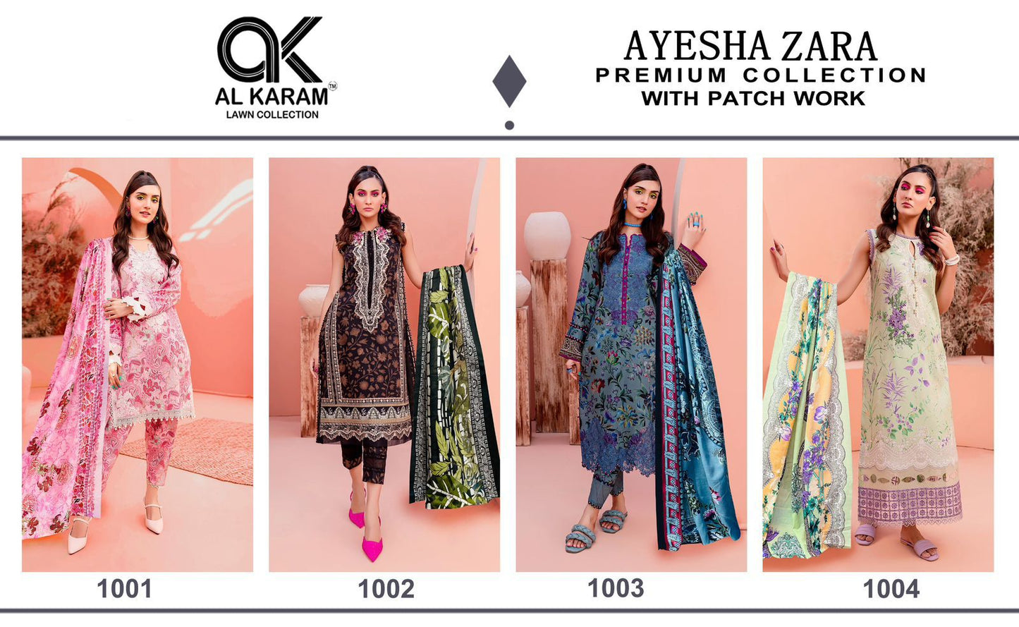 Ayesha Zara Premium Collection With Patch Work Al Karam Cotton Karachi Salwar Suits Wholesaler India