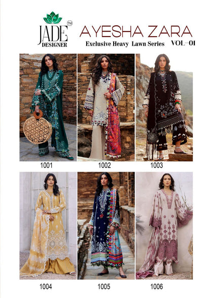 Ayesha Zara Vol 1 Jade Designer Heavy Lawn Karachi Salwar Suits Exporter India