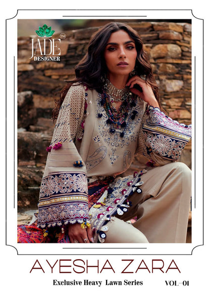 Ayesha Zara Vol 1 Jade Designer Heavy Lawn Karachi Salwar Suits Exporter India