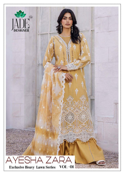 Ayesha Zara Vol 1 Jade Designer Heavy Lawn Karachi Salwar Suits Exporter India