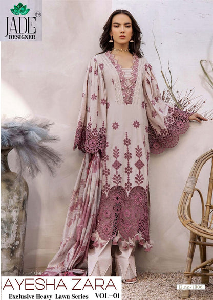 Ayesha Zara Vol 1 Jade Designer Heavy Lawn Karachi Salwar Suits Exporter India