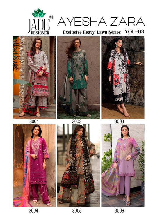 Ayesha Zara Vol 3 Jade Designer Cotton Lawn Karachi Salwar Suits Supplier