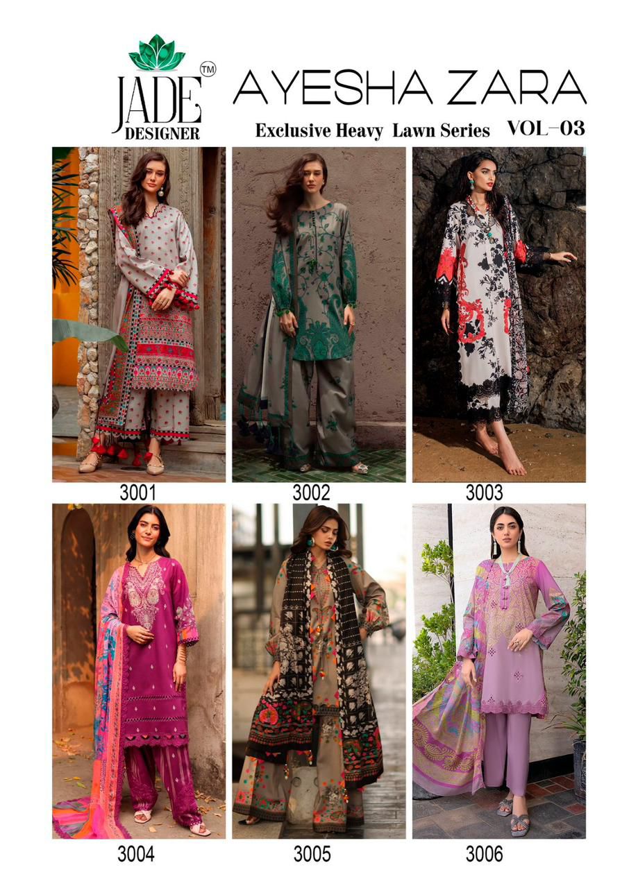 Ayesha Zara Vol 3 Jade Designer Cotton Lawn Karachi Salwar Suits Supplier