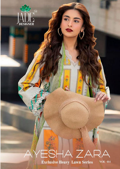 Ayesha Zara Vol 4 Jade Designer Lawn Cotton Karachi Salwar Suits Manufacturer