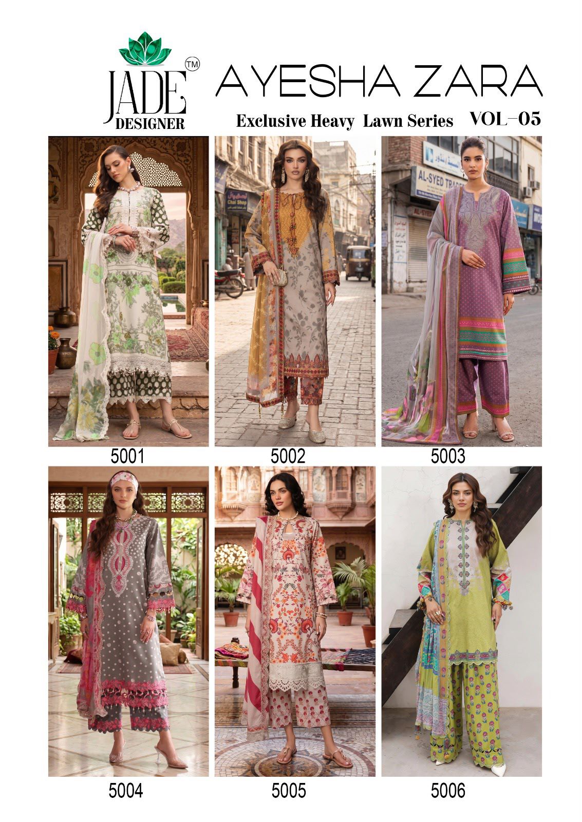 Ayesha Zara Vol 5 Jade Designer Lawn Cotton Karachi Salwar Suits Exporter India