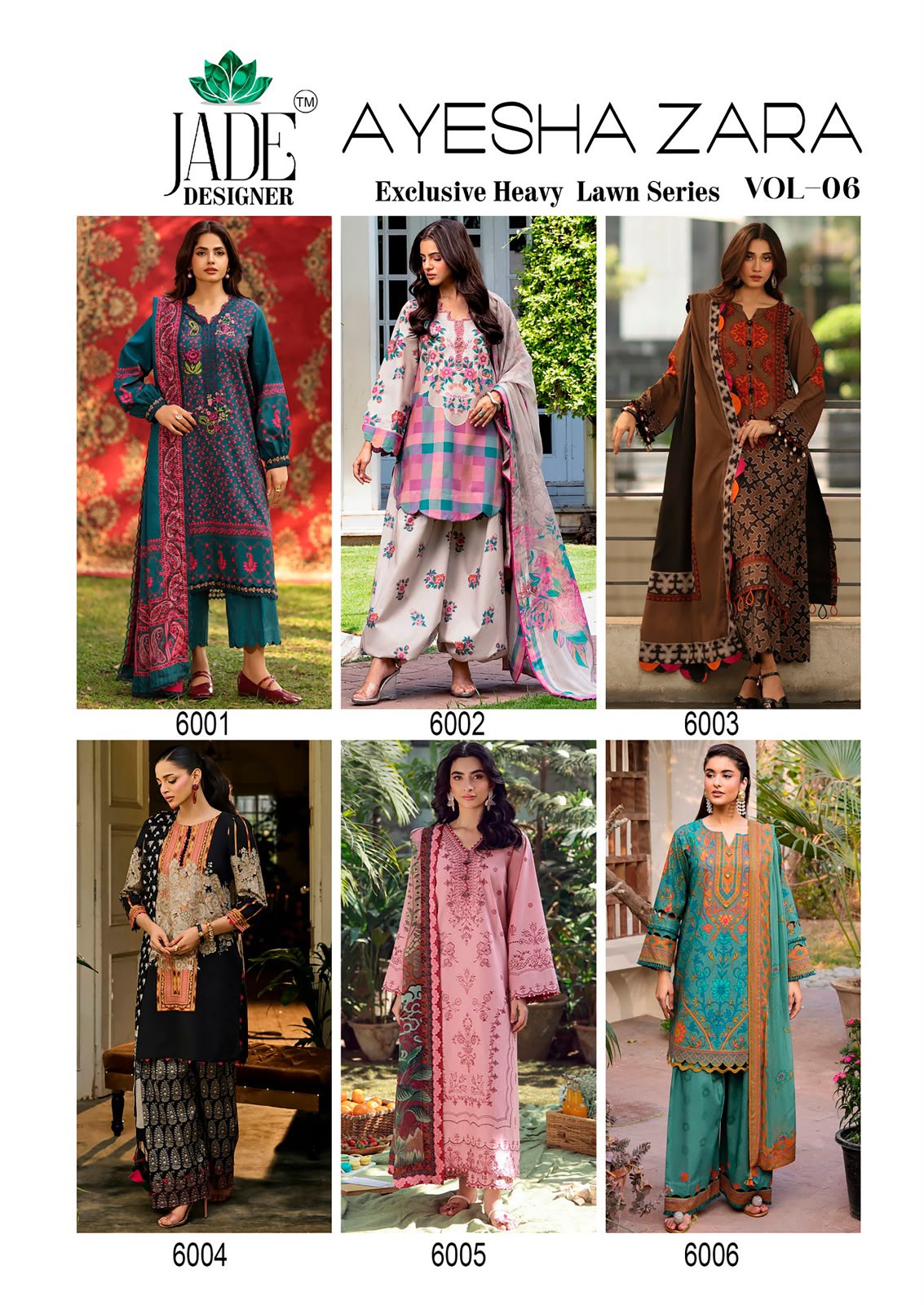 Ayesha Zara Vol 6 Jade Designer Lawn Cotton Karachi Salwar Suits Manufacturer Gujarat