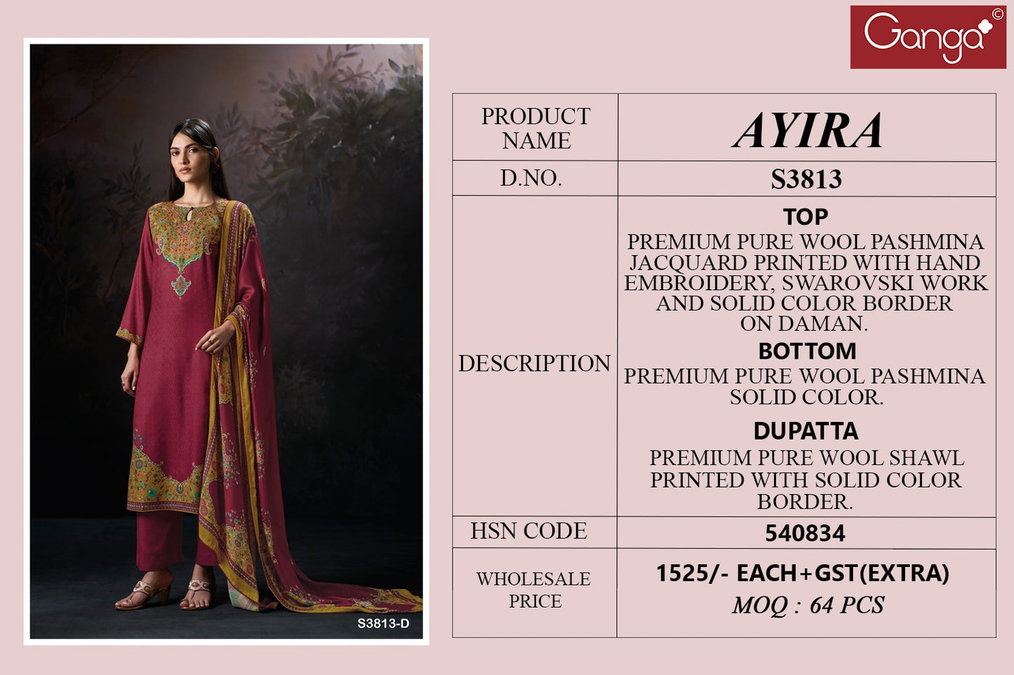 Ayira 3813 Ganga Pashmina Suits Manufacturer Gujarat