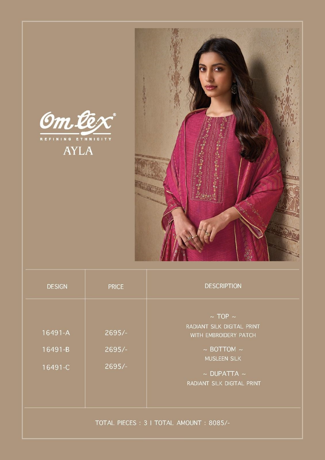 Ayla Omtex Radiant Silk Pant Style Suits Supplier India