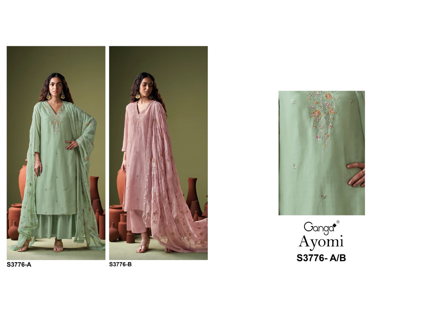 Ayomi 3776 Ganga Premium Bemberg Plazzo Style Suits Exporter Ahmedabad