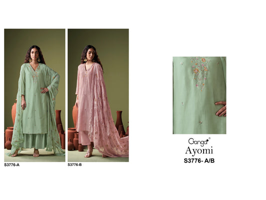 Ayomi 3776 Ganga Premium Bemberg Plazzo Style Suits Exporter Ahmedabad