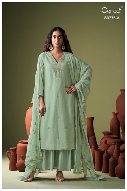 Ayomi 3776 Ganga Premium Bemberg Plazzo Style Suits Exporter Ahmedabad